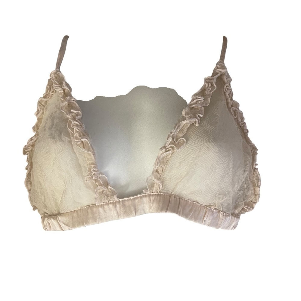Bulb 100% Silk Sheer Triangle Bralette Ivory Ruffle Trim Lingerie
